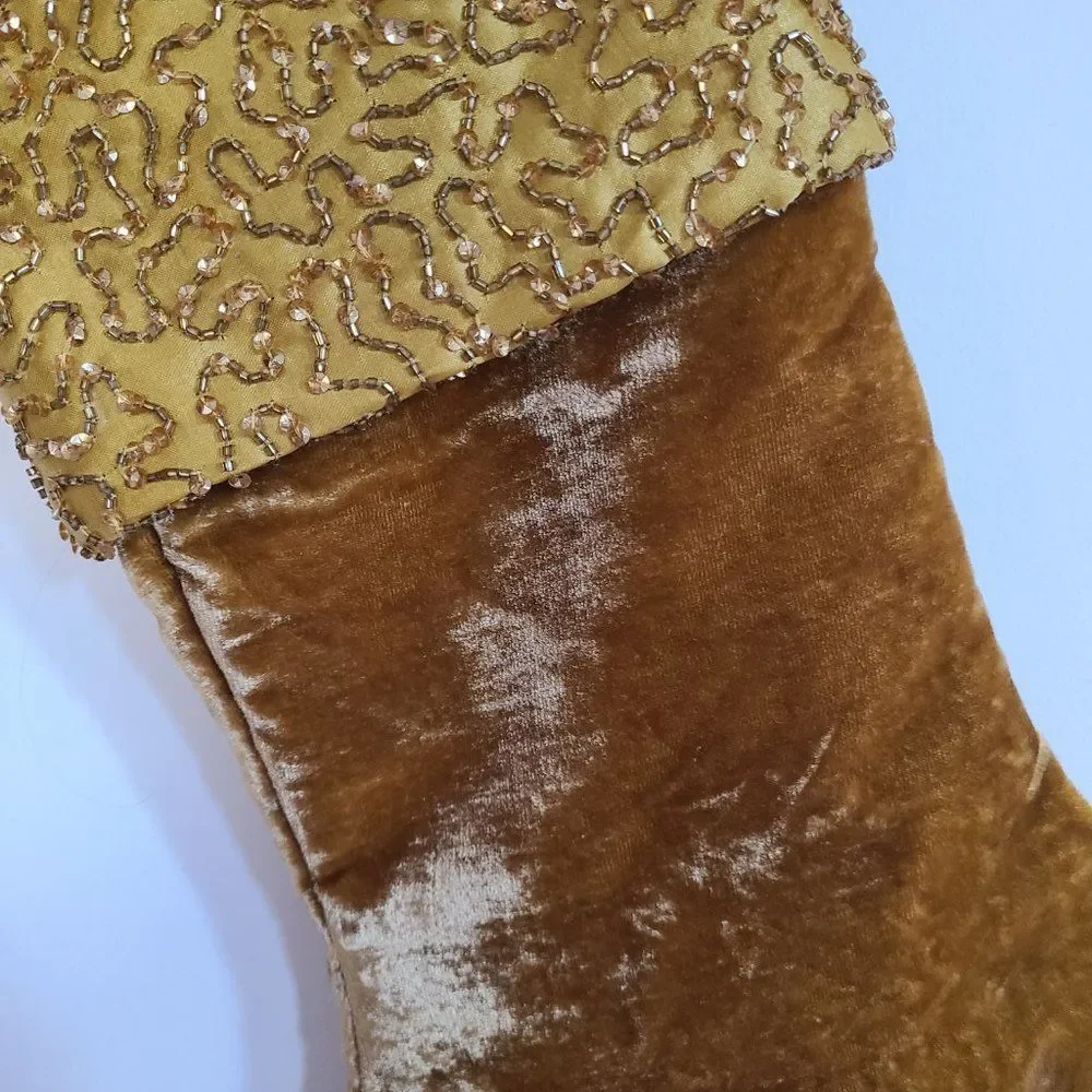 Target Elegant Gold Holiday Stocking Beaded Satin Brushed Velvet Look NEW NWT